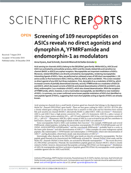 Screening of 109 Neuropeptides on Asics Reveals No Direct Agonists