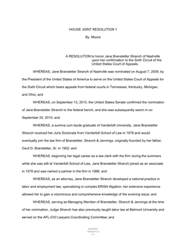 HOUSE JOINT RESOLUTION 1 by Moore a RESOLUTION to Honor