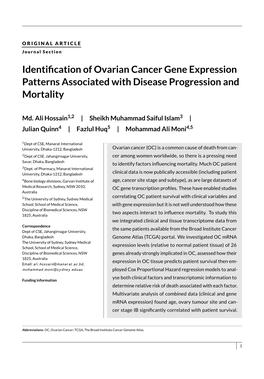 Identification of Ovarian Cancer Gene Expression Patterns Associated
