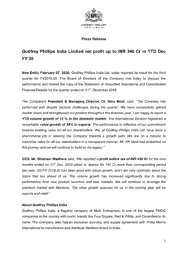 Q3 FY 2019-20 Press Release