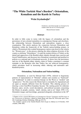 “The White Turkish Man's Burden”: Orientalism, Kemalism and The