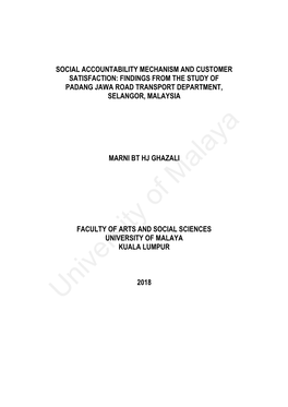 Social Accountability Mechanism and Customer Satisfaction: Findings from the Study of Padang Jawa Road Transport Department, Selangor, Malaysia