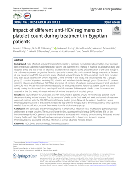 Impact of Different Anti-HCV Regimens on Platelet Count During Treatment in Egyptian Patients Sara Abd El Ghany1, Noha M