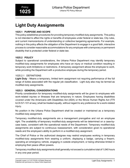 Light Duty Assignments