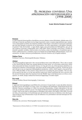 El Problema Converso. Una Aproximación Historiográfica (1998-2008)