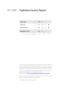 BTI 2008 | Tajikistan Country Report