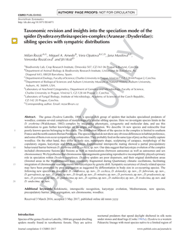 Taxonomic Revision and Insights Into the Speciation Mode of the Spider Dysdera Erythrina Species-Complex (Araneae&Thinsp;:&A