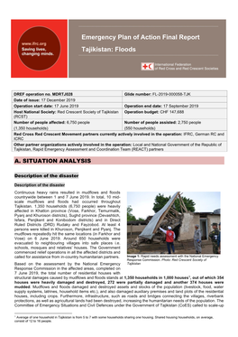 Emergency Plan of Action Final Report Tajikistan: Floods