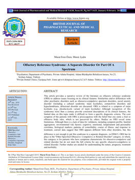 Review Article Olfactory Reference Syndrome