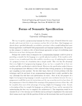 Forms of Semantic Speci Cation