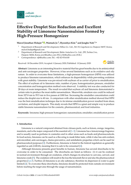 Effective Droplet Size Reduction and Excellent Stability of Limonene