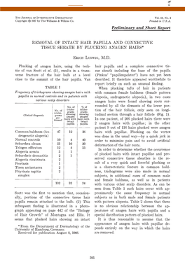 Removal of Intact Hair Papilla and Connective Tissue Sheath by Plucking Anagen Hairs"