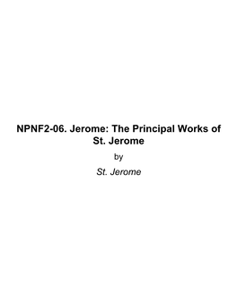 The Principal Works of St. Jerome by St