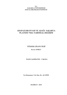 Adapazari Ovasi Ve Aşaği Sakarya Platosu'nda