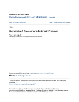 Hybridization & Zoogeographic Patterns in Pheasants