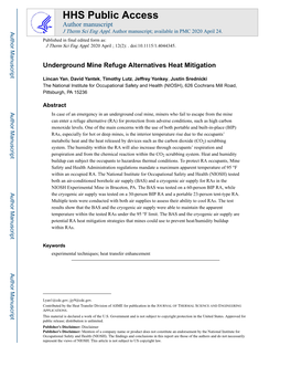 Underground Mine Refuge Alternatives Heat Mitigation