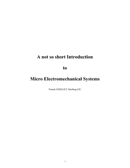 Introduction to Micro Electromechanical Systems”, F
