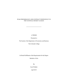 Peak Performance and Contract Inefficiency in the National Hockey League