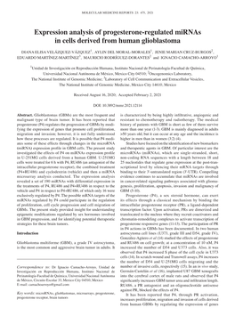 Expression Analysis of Progesterone‑Regulated Mirnas in Cells Derived from Human Glioblastoma