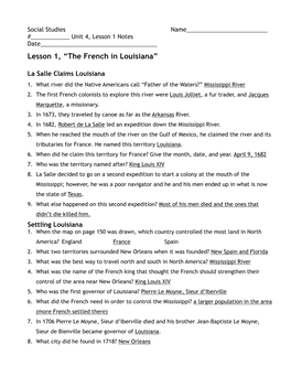 Social Studies Unit 4 Lesson 1 Worksheet