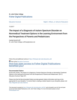 The Impact of a Diagnosis of Autism Spectrum Disorder on Nonmedical Treatment Options in the Learning Environment from the Perspectives of Parents and Pediatricians