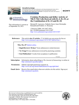 The Combination of IL-12 and IL-18 NK/T-NK Cells Derived with IL-2, IL-15