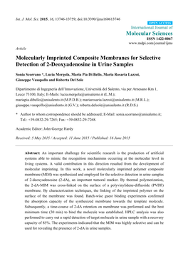 Molecularly Imprinted Composite Membranes for Selective Detection of 2-Deoxyadenosine in Urine Samples