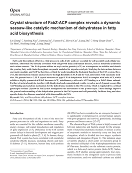 Crystal Structure of Fabz-ACP Complex Reveals a Dynamic Seesaw-Like Catalytic Mechanism of Dehydratase in Fatty Acid Biosynthesis