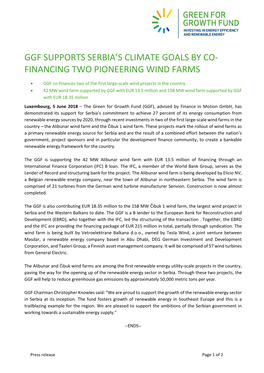 Ggf Supports Serbia's Climate Goals by Co-Financing Two Pioneering Wind Farms