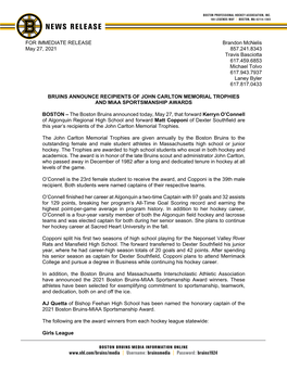 FOR IMMEDIATE RELEASE Brandon Mcnelis May 27, 2021 857.241.8343 Travis Basciotta 617.459.6853 Michael Tolvo 617.943.7937 Laney Byler 617.817.0433