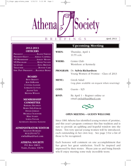 ATHENA SOCIETY Each Honoree Will Comment on One Accomplishment That P.O