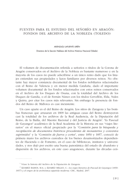 Fuentes Para El Estudio Del Señorío En Aragón: Fondos Del Archivo De La Nobleza (Toledo)