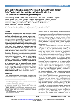 Gene and Protein Expression Profiling of Human Ovarian Cancer Cells Treated with the Heat Shock Protein 90 Inhibitor 17-Allylamino-17-Demethoxygeldanamycin