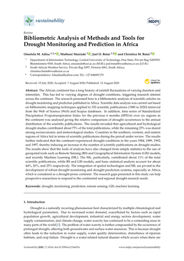 Bibliometric Analysis of Methods and Tools for Drought Monitoring and Prediction in Africa