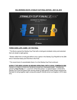 Stanley Cup Final Edition – May 28, 2019