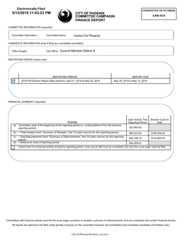 5/13/2019 11:43:23 Pm City of Phoenix Committee Campaign Can-18-8 Finance Report