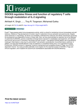 DOCK8 Regulates Fitness and Function of Regulatory T Cells Through Modulation of IL-2 Signaling