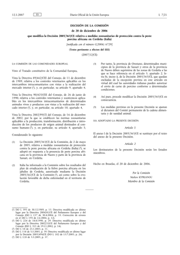 DECISIÓN DE LA COMISIÓN De 20 De Diciembre De 2006 Que Modifica