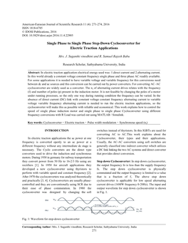 Single Phase to Single Phase Step-Down Cycloconverter for Electric Traction Applications