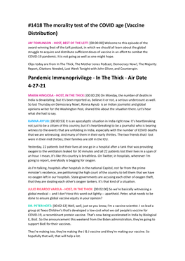 1418 the Morality Test of the COVID Age (Vaccine Distribution)