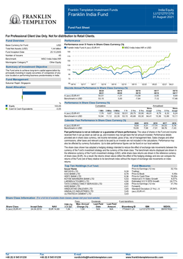 Franklin India Fund LU1212701376 31 August 2021