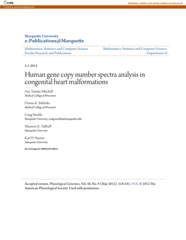 Human Gene Copy Number Spectra Analysis in Congenital Heart Malformations Aoy Tomita-Mitchell Medical College of Wisconsin
