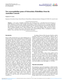 New Azooxanthellate Genus of Scleractinia (Flabellidae) from the Australian Cenozoic