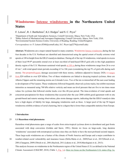 Windstorms Intense Windstorms in the Northeastern United States F