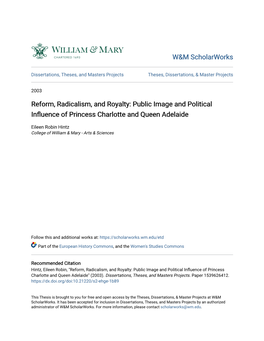 Public Image and Political Influence of Princess Charlotte and Queen Adelaide