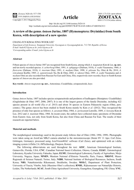 A Review of the Genus Anteon Jurine, 1807 (Hymenoptera: Dryinidae) from South Korea, with Description of a New Species