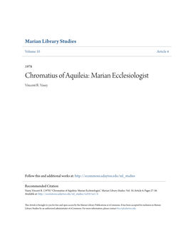 Chromatius of Aquileia: Marian Ecclesiologist Vincent R