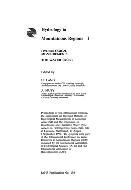 Hydrology in Mountainous Regions I