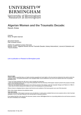 University of Birmingham Algerian Women and the Traumatic