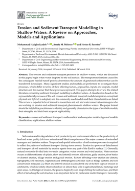 Erosion and Sediment Transport Modelling in Shallow Waters: a Review on Approaches, Models and Applications